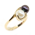 10K YELLOW GOLD BLACK & WHITE PEARL FASHION RINGS 
