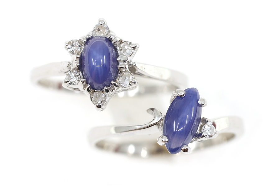 10K WHITE GOLD LINDE BLUE STAR SAPPHIRE FASHION RINGS