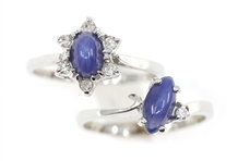 10K WHITE GOLD LINDE BLUE STAR SAPPHIRE FASHION RINGS
