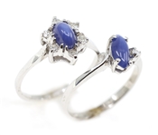 10K WHITE GOLD LINDE BLUE STAR SAPPHIRE FASHION RINGS