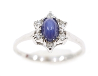 10K WHITE GOLD LINDE BLUE STAR SAPPHIRE FASHION RINGS