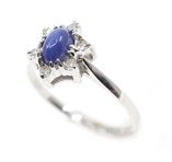 10K WHITE GOLD LINDE BLUE STAR SAPPHIRE FASHION RINGS
