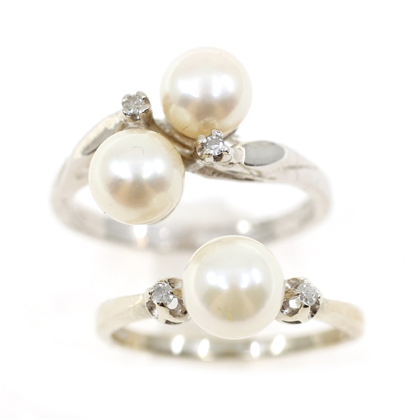 10K WHITE GOLD WHITE PEARL & DIAMOND FASHION RINGS