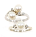 10K WHITE GOLD WHITE PEARL & DIAMOND FASHION RINGS