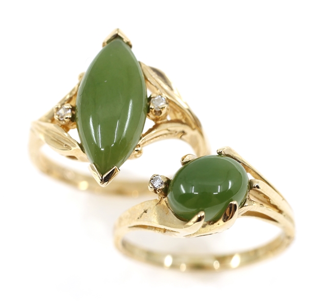 10K YELLOW GOLD JADE & DIAMOND FASHION RINGS