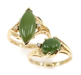 10K YELLOW GOLD JADE & DIAMOND FASHION RINGS