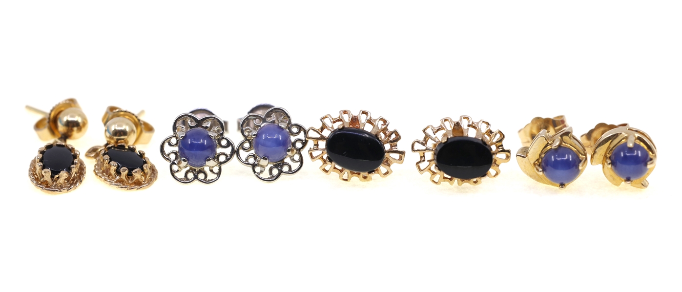 14K WHITE & YELLOW GOLD ONYX & SAPPHIRE EARRINGS