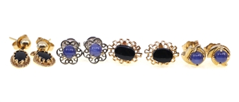 14K WHITE & YELLOW GOLD ONYX & SAPPHIRE EARRINGS