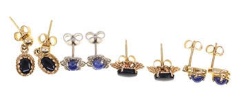 14K WHITE & YELLOW GOLD ONYX & SAPPHIRE EARRINGS