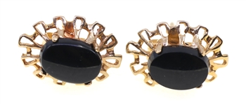 14K WHITE & YELLOW GOLD ONYX & SAPPHIRE EARRINGS