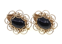 14K YELLOW GOLD TIGER'S EYE & BLACK ONYX EARRINGS