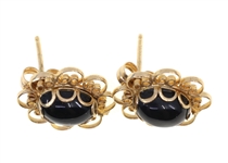 14K YELLOW GOLD TIGER'S EYE & BLACK ONYX EARRINGS