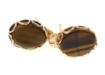 14K YELLOW GOLD TIGER'S EYE & BLACK ONYX EARRINGS