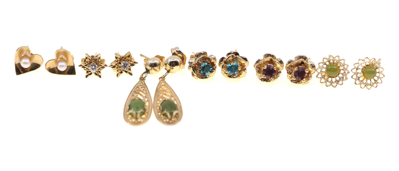 14K YELLOW GOLD EARRINGS - JADE, SAPPHIRE, PEARL & MORE