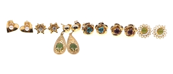 14K YELLOW GOLD EARRINGS - JADE, SAPPHIRE, PEARL & MORE
