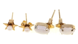 14K YELLOW GOLD EARRINGS - OPAL, SEED PEARL, AGATE