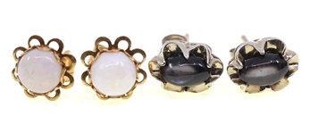 14K YELLOW GOLD EARRINGS - OPAL, SEED PEARL, AGATE