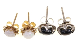 14K YELLOW GOLD EARRINGS - OPAL, SEED PEARL, AGATE