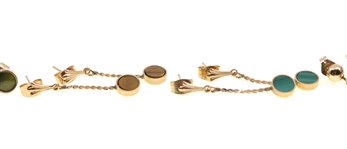 14K YELLOW GOLD EARRINGS - MALACHITE, JADE, TIGER'S EYE