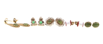 14K YELLOW GOLD JADE & ENAMEL EARRINGS