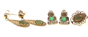 14K YELLOW GOLD JADE & ENAMEL EARRINGS