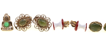 14K YELLOW GOLD JADE & ENAMEL EARRINGS