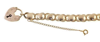 14K YELLOW GOLD HEART LOCKET DESIGN CHARM BRACELET
