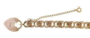 14K YELLOW GOLD HEART LOCKET DESIGN CHARM BRACELET