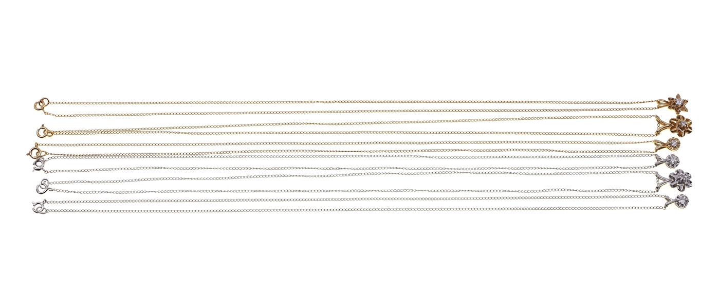 14K WHITE & YELLOW GOLD DIAMOND SOLITAIRE NECKLACES