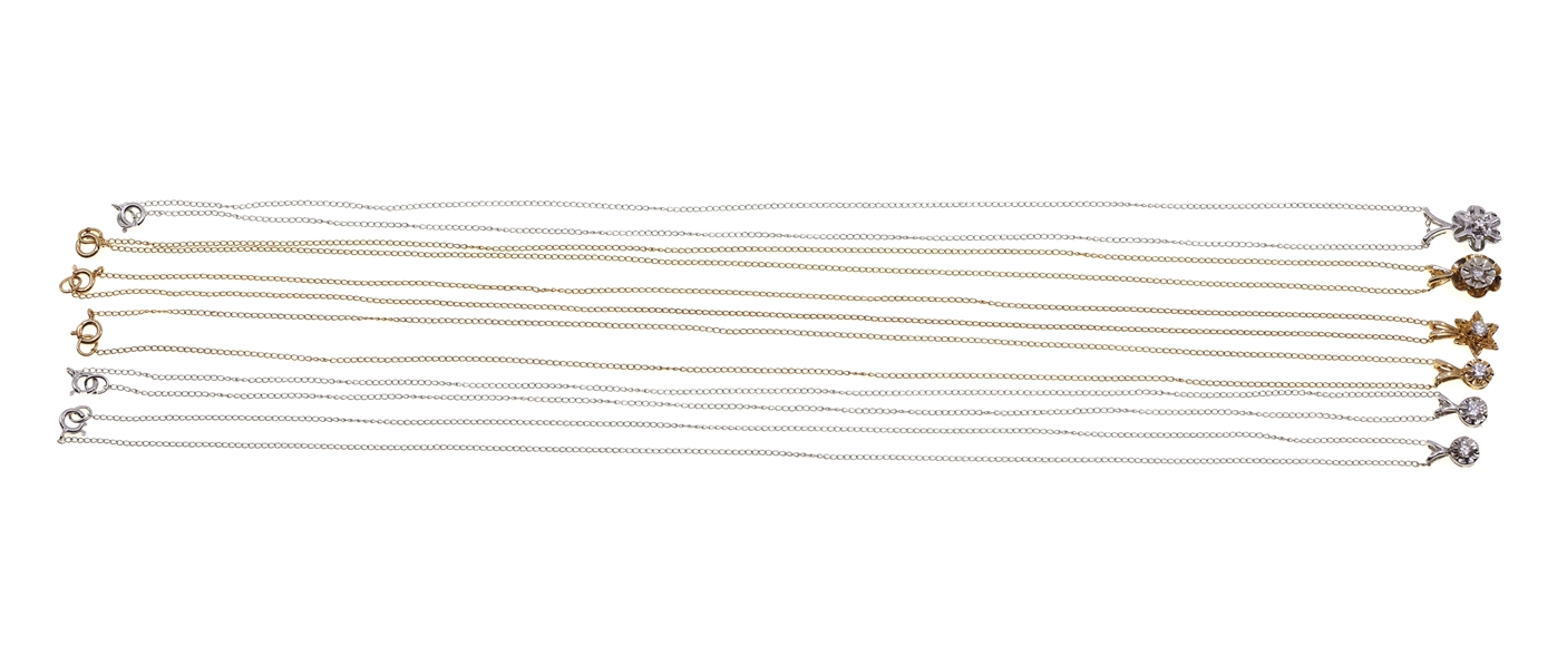 14K WHITE & YELLOW GOLD DIAMOND SOLITAIRE NECKLACES