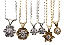 14K WHITE & YELLOW GOLD DIAMOND SOLITAIRE NECKLACES