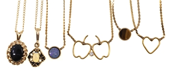 14K YELLOW GOLD NECKLACES - ONYX, TIGERS EYE, OPAL