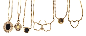 14K YELLOW GOLD NECKLACES - ONYX, TIGER'S EYE, OPAL
