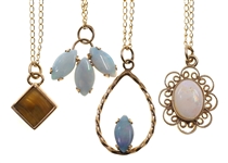 14K YELLOW GOLD NECKLACES - OPAL & TIGER'S EYE