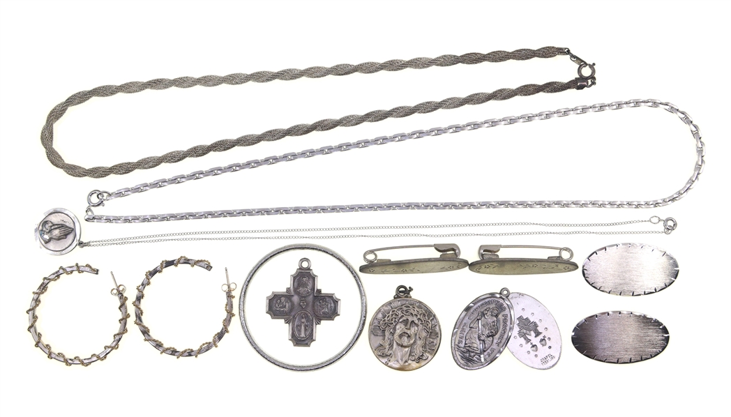 STERLING SILVER CHAINS, CHARMS, BROOCHES, & EARRINGS
