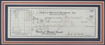 BOXER JAKE LA MOTTA SIGNED 1957 CHECK W/ PHOTO PRINT