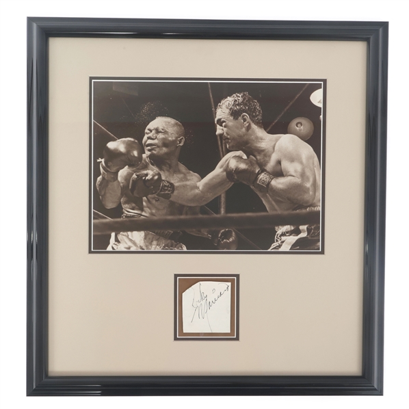 BOXER ROCKY MARCIANO CUT SIGNATURE W/ PHOTO PRINT