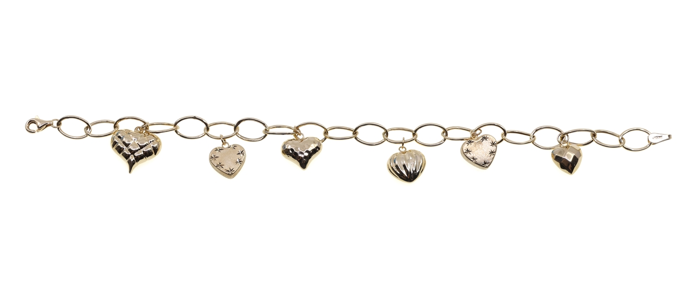 14K YELLOW GOLD HEART CHARM BRACELET