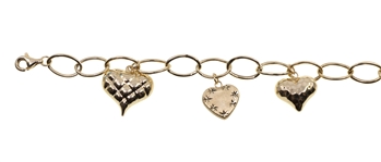 14K YELLOW GOLD HEART CHARM BRACELET
