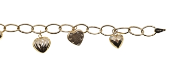 14K YELLOW GOLD HEART CHARM BRACELET