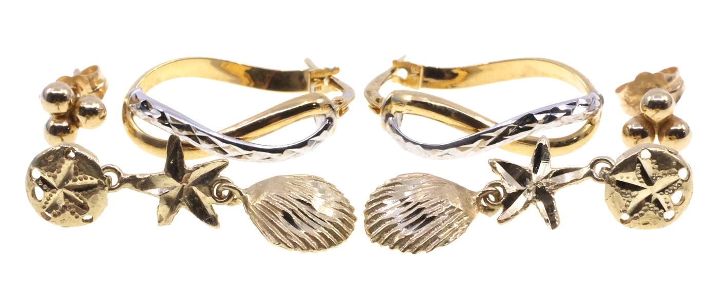 14K YELLOW GOLD FASHION EARRINGS - 3 PAIRS