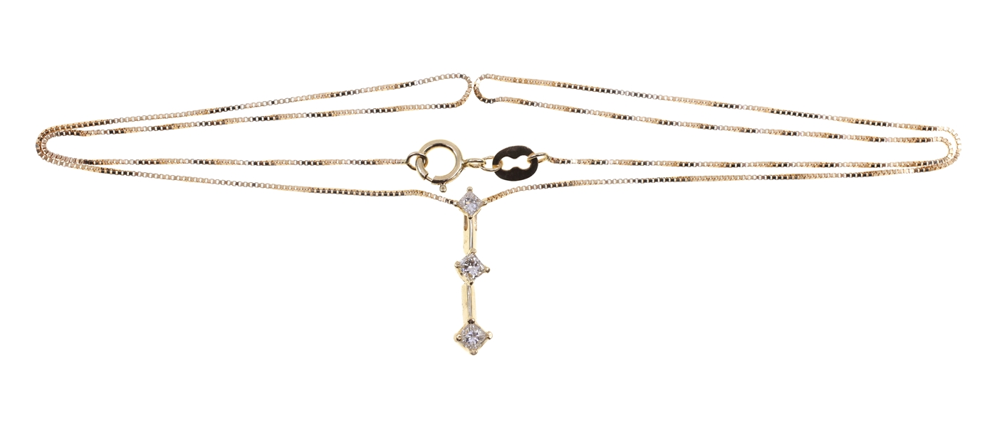 14K YELLOW GOLD 0.28 CT DIAMOND PENDANT W/ BOX CHAIN 