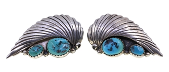 STERLING SILVER & TURQUOISE EARRINGS, NECKLACE, & RING
