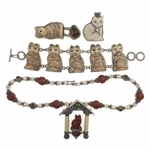 STERLING SILVER & CARVED BONE CAT THEME JEWELRY
