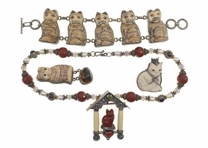 STERLING SILVER & CARVED BONE CAT THEME JEWELRY