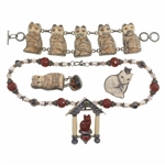 STERLING SILVER & CARVED BONE CAT THEME JEWELRY