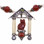 STERLING SILVER & CARVED BONE CAT THEME JEWELRY