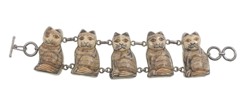STERLING SILVER & CARVED BONE CAT THEME JEWELRY