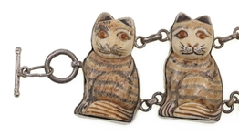 STERLING SILVER & CARVED BONE CAT THEME JEWELRY