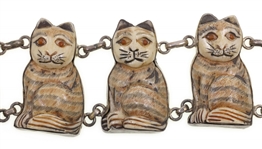 STERLING SILVER & CARVED BONE CAT THEME JEWELRY